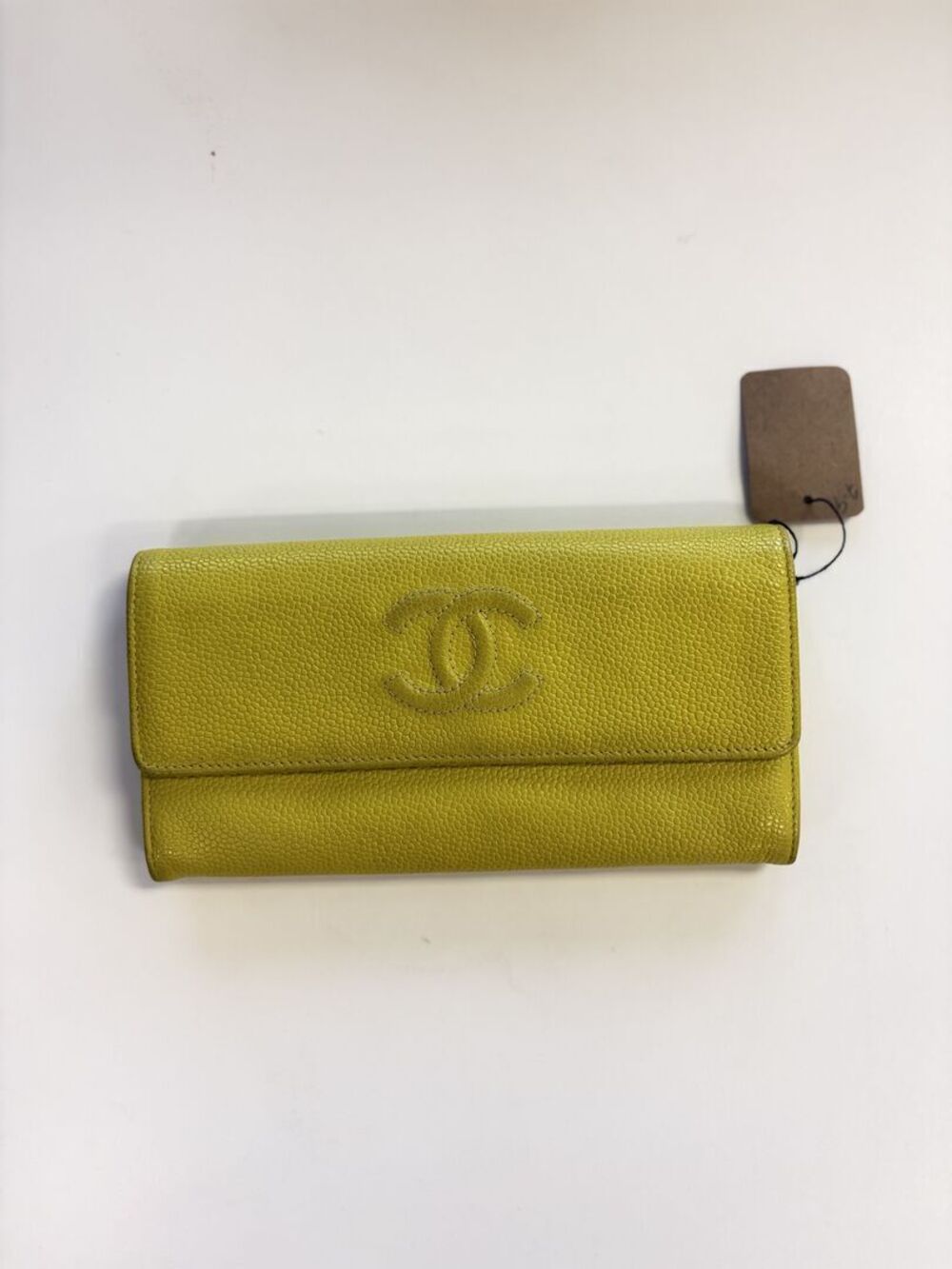 Chanel Lime Green Caviar CC Long Flap Wallet